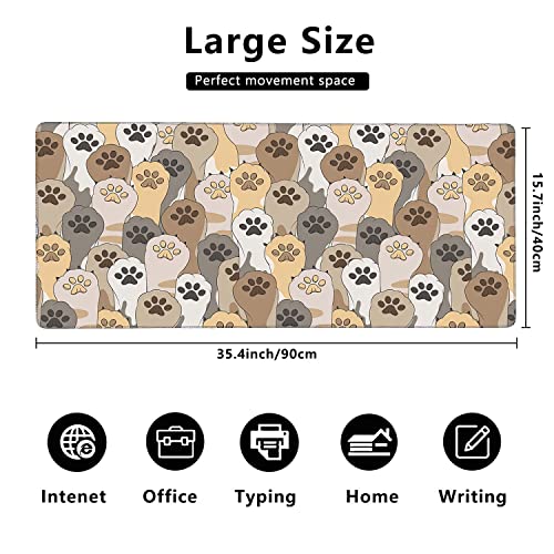 Kawaii Cute Cats Footprint Extended Gaming Mouse Pad Large Desk Mat with Non-Slip Rubber Base and Stitched Edges,Keyboard Mouse Mat Desk Pad for Work,Game,Office,Home 35.4 * 15.7 Inch - color: Kawaii Cute Cats Footprint