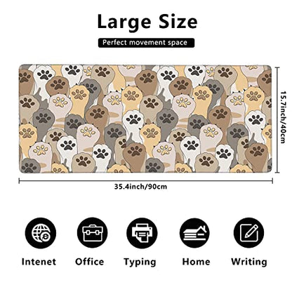 Kawaii Cute Cats Footprint Extended Gaming Mouse Pad Large Desk Mat with Non-Slip Rubber Base and Stitched Edges,Keyboard Mouse Mat Desk Pad for Work,Game,Office,Home 35.4 * 15.7 Inch - color: Kawaii Cute Cats Footprint
