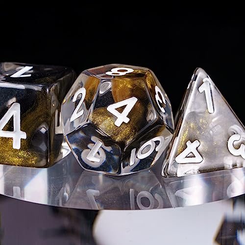 DND Dice Set Gold Magma Polyhedral Dice Set for D&D Tabletop Games | Leather Storage Bag, DM Gift, for Dungeons and Dragons Role Playing Games - color: Gold Mix Black