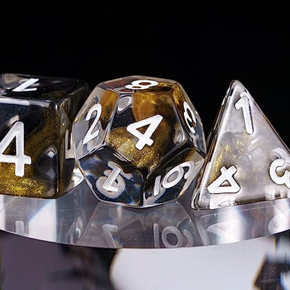 DND Dice Set Gold Magma Polyhedral Dice Set for D&D Tabletop Games | Leather Storage Bag, DM Gift, for Dungeons and Dragons Role Playing Games - color: Gold Mix Black
