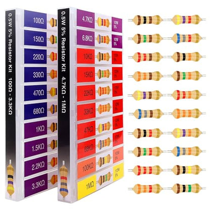 EEEEE 1/2w 20 Values 300pcs 100 Ohm - 1M Ohm with 5% Carbon Resistor Assortment Kit and Electrical Industrial Assorted Set K Ohm Pack for Led Lights - size: 5% 1/2W 20 Values