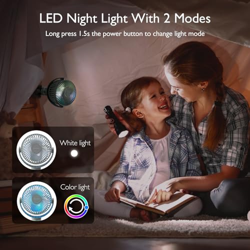 Momcozy 8000mAh Portable Stroller Fan, 27H Ultra-long Battery Life Detachable 4 Speed 360°Rotate LED Night Light with 2 Modes, USB Rechargeable Handheld Cooling Fan for Travel/Car Seat/Bedroom - color: Forest