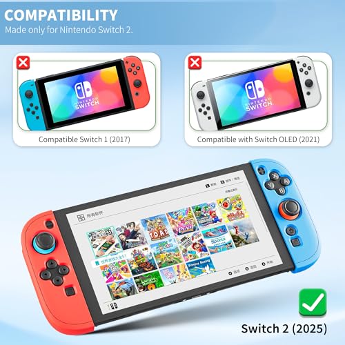 PAWDIARY Switch 2 Controller Case Silicone Softshell, [2 Pieces] Frosted Switch 2 2025 Grip Cover Protector and 2 Thumb Caps, Comfort Handheld Controller Skin Accessories - Red&Blue - color: Red-Blue