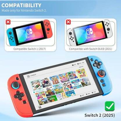 PAWDIARY Switch 2 Controller Case Silicone Softshell, [2 Pieces] Frosted Switch 2 2025 Grip Cover Protector and 2 Thumb Caps, Comfort Handheld Controller Skin Accessories - Red&Blue - color: Red-Blue