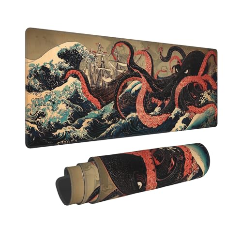 Japanese Octopus Gaming Mouse Pad Extended Large Mouse Mat 31.5 X 11.8 Inch Nonslip Rubber Base Long Desk Pad Stitched Edges Mousepad Mice Pad for Office Home Game - color: Japanese Octopus