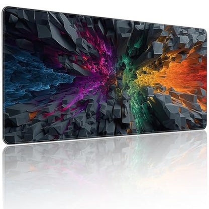 Large Gaming Mouse Pad, Colorful 3D Explosion Pattern, 35.4 x 15.7 Inches, Non-Slip Base, Waterproof, XXL Desk Mat - color: Colorful 3d Explosion Pattern