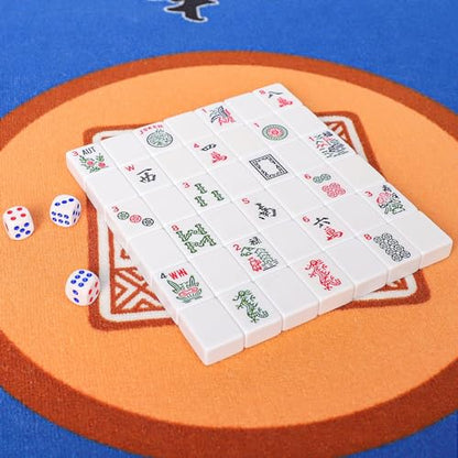 American Mahjong Game Set, 166 White Tiles, 4 All-in-One Color Rack/Pushers, Complete Mahjong Tile Set, Printed Carrying Bag - color: Deep Blue