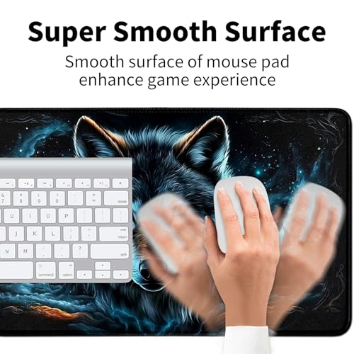 Wolf with Glowing Blue Eyes for MTG & TCG Playmat Mouse Pad,BFDHGQZC 24" x 14" Game Mat for MTG/RPG/CCG Trading Card Game Playmats Table Mat Perfect for Card Games Video Games Computer Office - color: Wolf With Glowing Blue Eyes