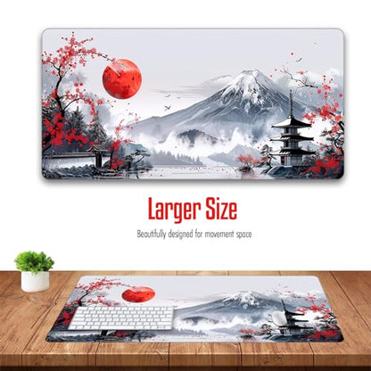 VNDL Large Japanese Gaming Mouse Pad, White and Red, Premium Non-Slip Anime Desk Pad for Office, Extended XL XXL Mouse Mat and Laptop Pad, Waterproof and Stiched Edges 31.5 x 15.7 in (mt1) - color: mt1