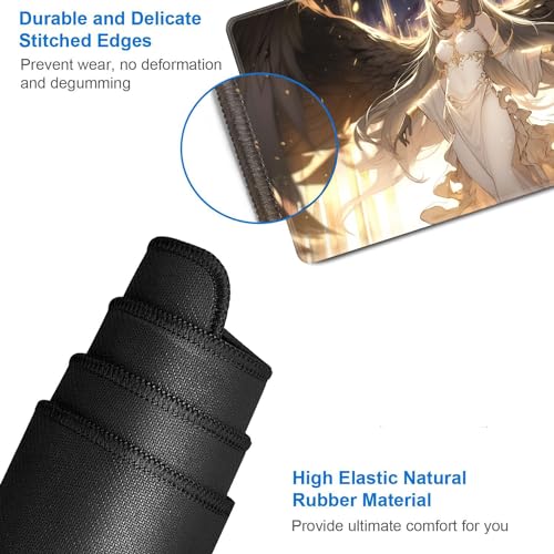 JVGFYNKL MTG Playmat + Drawstring Travel Pouch + 6 Dice Counter, for Tabletop Trading Card Game Playmats or Large Mouse Pad, Anti-Slip Rubber 24 x 14 in, Anime Female Angel TCG Playmat - color: JV-Playmat-1-F-162