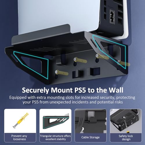 NexiGo PS5 (All Versions) Wall Mount Kit with Charging Station for PS5/PS5 Slim/PS5 Pro Consoles, Regular and DualSense_Edge Controllers, Stable Metal Wall Hanging Stand with LED Indicator - style: All PS5 Versions