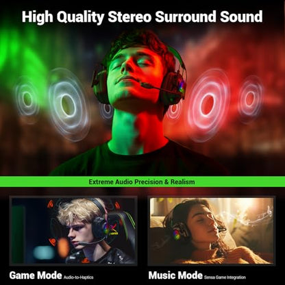 Wireless Gaming Headset with Noise Canceling Microphone for PC, PS5, PS4, Switch, Mac, 2.4 GHz Wireless & Bluetooth 5.4 Gaming Headphones, Cool RGB Lighting, 40Hr Battery, 50mm Drivers(Black Green) - color: Black Green