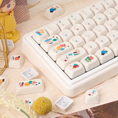 Tsungup MOA Keycaps, Creamy White Geometric Shapes Cute Custom Keycaps | PBT Minimal Dye Sub 131 Keys Keyboard Keycap Set for MX Switches Mechanical - color: White