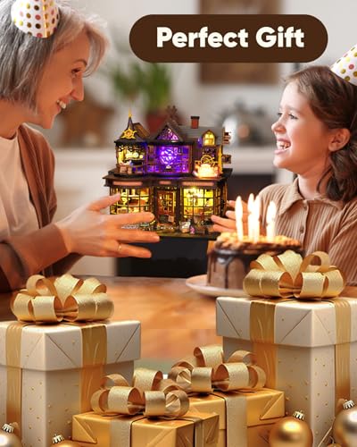 DIY Miniature House Kit, DIY Dollhouse Kit for Adults to Build, Mini House Kit with LED, Mayberry Street Miniatures, Ideal Gifts for Birthday, Halloween Christmas(Magic Treasure House) - color: Magic Treasure House