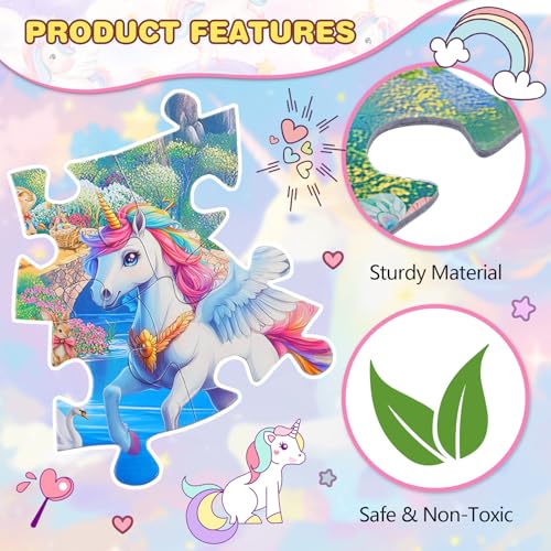 Civaner 70 Pieces Floor Puzzles Round Large Puzzles for Kids Ages 3-5 5-8 Jumbo Jigsaw Puzzle Educational Gifts for Toddlers Girls Boys Baby Shower Holiday Birthday(Unicorn) - style: Unicorn
