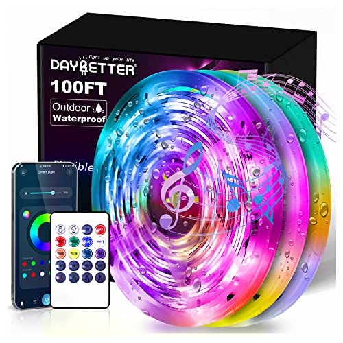 DAYBETTER 100 ft Outdoor Led Strip Lights Waterproof, Smart Light Strips with App Voice Control Remote, 5050 RGB Music Sync Color Changing Led Lights for Bedroom, Room Decor (3 Rolls of 32.8 ft) - size: 100ft(3 Rolls)