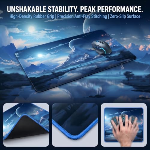 XXL Gaming Mouse Pad 23.6x11.8 inch, Snow Mountain Lake Landscape Theme Desk Mat, Riverside Starry Sky Moon Scene Large Mousepad,Fantasy Artistic Keyboard Mouse Mat (Snow Peak Lake View) - color: Snow Peak Lake View