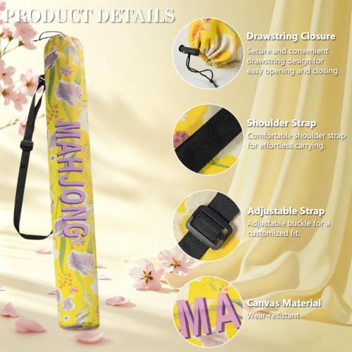 35 Inch Canvas Mahjong Mat Bag | Portable Drawstring Storage Carrying Bag with Shoulder Strap for Mahjong Mats,Travel,Game Nights and Board Games - color: Golden Lily