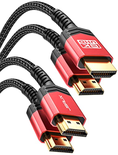 JSAUX 10K HDMI Cable 2.1 6FT 2-Pack, 48Gbps 8K@60Hz 4K@120Hz eARC HDR10 3D | Ultra High Speed HDMI 2.1 Cable, 48Gbps 8K@60Hz 4K@120Hz, Compatible with PS5 PS4 X-Box Roku TV HDTV Blu-ray LG Samsung QLED - color: Red, size: 6ft