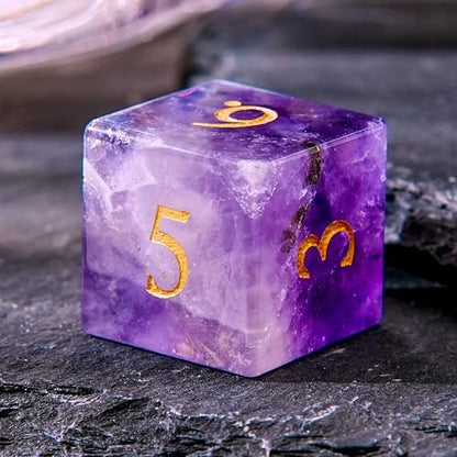 Amethyst Crystal DND Dice Set 7 PCS Gemstone Suitable for Dungeons and Dragons Dice for Polyhedral Dice for D & DRPG Games (Amethyst - color: Amethyst