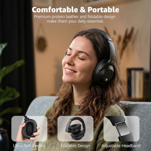 YMOO Noise Cancelling Headphones for Airplane, Wired Wireless ANC Headsets | Bluetooth 6.0 Over Ear Travel Headphones, LDAC Hi-Res Audio, 100H Playtime, Custom EQ via App