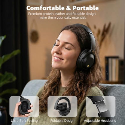 YMOO Noise Cancelling Headphones for Airplane, Wired Wireless ANC Headsets | Bluetooth 6.0 Over Ear Travel Headphones, LDAC Hi-Res Audio, 100H Playtime, Custom EQ via App