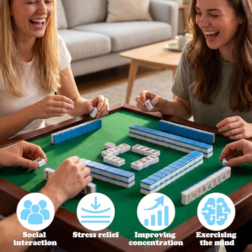 144 Pcs Chinese Mahjong Tile Set, 1.2 in Tiles & Accessories, Mahjong Gift Set with Storage Box & Instructions, Portable Travel Game for Beginners, Adults, Family Game Nights