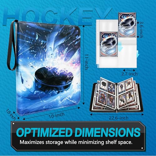 Hockey Card Binder with Sleeves, 4-Pocket Portable Card Protectors Album Holder Book with Zipper, Fits 400 Cards with 50 Removable Sleeves, Hockey Cards Display Storage Carrying Case - color: Hockey-400 cards