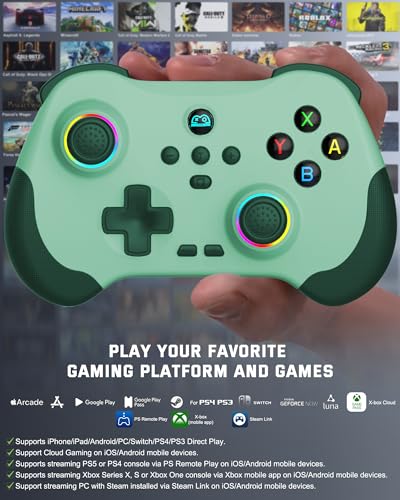 Joso Mobile Gaming Controller for iPad/iPhone/Tablet, Cloud Controller Remote Joystick for iOS/Android, Wireless Switch Controller with Macro Buttons/Hall-Rocker/Hall-Trigger - Green - color: Green