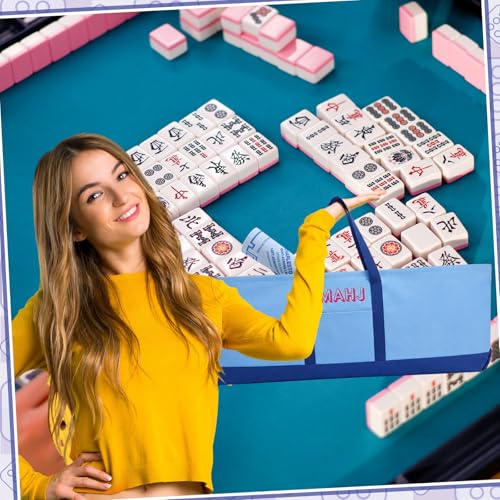 Mahjong Bag for Tiles and Racks Empty American Mahjong Tiles Carrying Tote 31.5 x 12 x 4 Inches Canvas Tile Games Accessories Gifts for Card Pushers Rack Mat Carrying, Case Only(Dark Blue) - color: Dark Blue