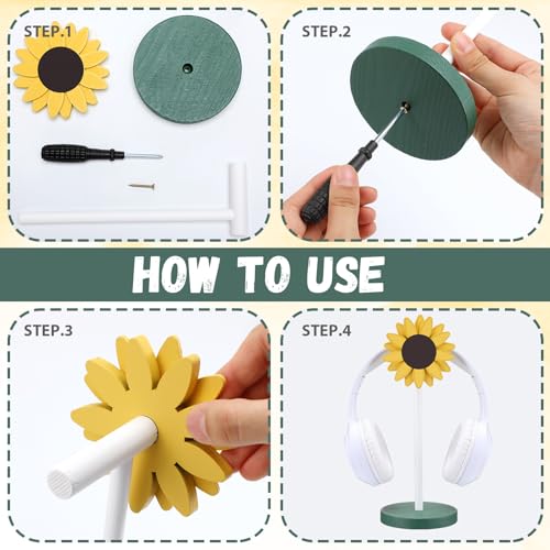 Yookeer Sunflower Headphone Stand Decorative Cute Sunflower Headphone Stand Yellow Wood Desk Decor for Gamer Room Office Desk Christmas Gaming Gifts for Women Office Worker - style: Sunflower