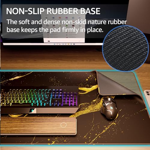 KTRIO Large Gaming Mouse Pad, Desk Mat, 31.5 x 15.7 in Black Gold, XXL | Smooth Micro-Weave Surface, Artistic Pattern Design, Non-Slip Rubber Base, Durable Stitched Edges, Office & Home Use - color: Black Gold, size: 31.5l X 15.7w Inches