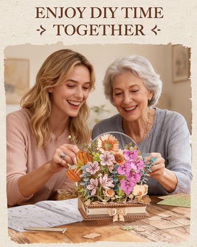 Rowood 3D Puzzle,Mothers Day DIY Wooden Flower Craft Kits for Adults,Botanical Collection Home Decor, Valentine's Day/Christmas/Birthday Gift-Wooden Blooming Book