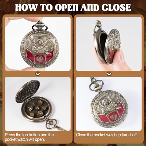 D&D Dice Set,7PCS Metal Dice for Dungeons and Dragons,Mini Dice Set with Pocket Watch Case,Role Playing Board Games Accessories (DM, Bronze) - color: Bronze, style: DM