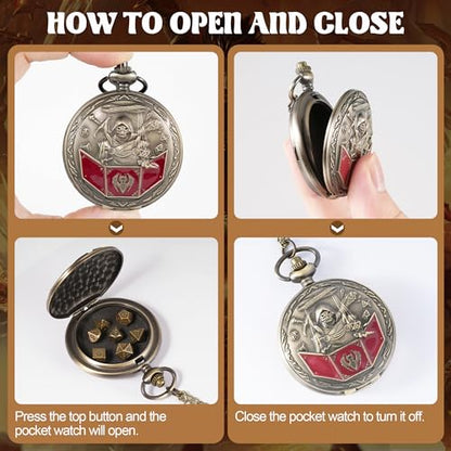 D&D Dice Set,7PCS Metal Dice for Dungeons and Dragons,Mini Dice Set with Pocket Watch Case,Role Playing Board Games Accessories (DM, Bronze) - color: Bronze, style: DM