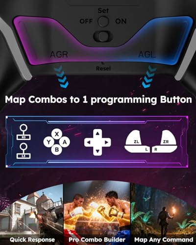 Wireless Mobile Game Controller for iPhone/iOS/Android/Switch/Laptop, Wired for PC/Steam, Cell Phone Controller Gamepad with Programmable, Turbo, Vibration, 6-Axis Gyro&RGB Lights(Phone Clip Included)