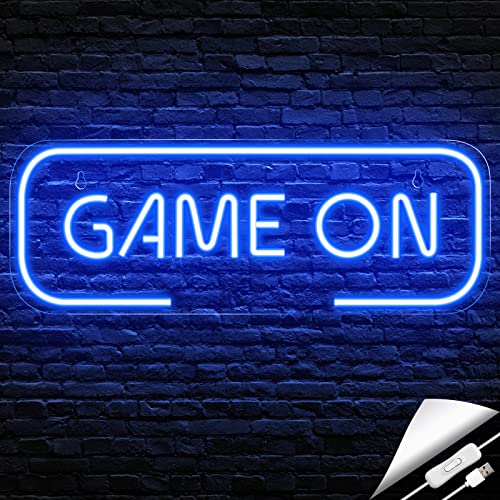 Kavaas Gaming Neon Sign, Game On Neon Sign for Game Room Decor - LED Game Neon Sign for Teen Boy Room Decor, Gamer Wall Decor - Best Gamer Gifts for Boys, Kids (Blue) - color: Blue