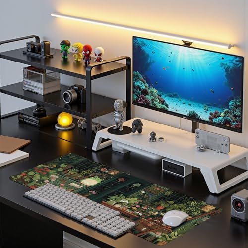 Cute Frog Kawaii Green Mouse Pad Desk Mat XL Extended Large Gaming Desk Pad Mousepad, Green Plant Computer Laptop Keyboard and Mouse Mat, Desktop Protector Mat for Office and Home 31.5x11.8 in - color: Green Bean Frog