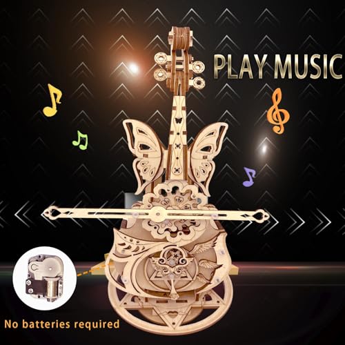 3D Puzzle Wooden Model Kits for Adults - DIY Cello Music Box Mechanical Jigsaw Puzzles Construction Craft Kits for Adult Age 14+ Years Old - style: Cello