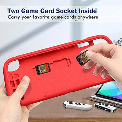 FINTIE Kid-Friendly Ultraligh Case for Nintendo Switch OLED Model (2021) | Game Card Slots, Ergonomic Grip Design, Lightweight EVA Foam, Anti-Scratch Protective Grip Case Cover, Red - color: Red