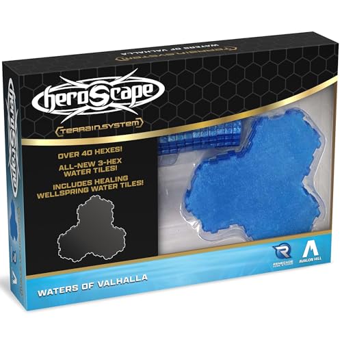 Renegade Game Studios Heroscape Waters of Valhalla - 40 Water Hexes Set | Compatible with Heroscape Battle Boxes; Features Sparkly Blue Water Tiles, Healing Wellsprings & Modular Hex Locking