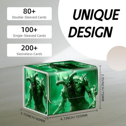 Trading Card Storage Box, Holds 100+ for MTG Cards, PU Leather with Magnetic Closure, Green Demon Creature Durable Deck Box for Magic the Gathering, Trading Card Games - color: Green Demon Creature