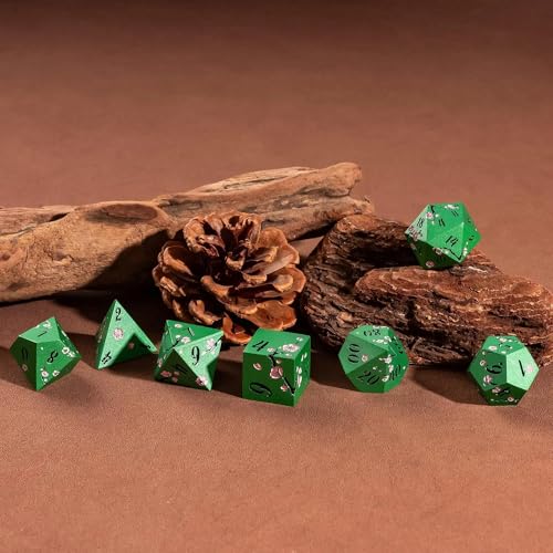 UDIXI DND Metal Dice Set, Flower Solid Metal RPG Dice Set Green for D&D | Pink Flower, Metal Case Packaging, Heavy Metal Dice, D&D Gift, for Dungeons and Dragons Role Playing Games Tabletop Games - color: Green-black