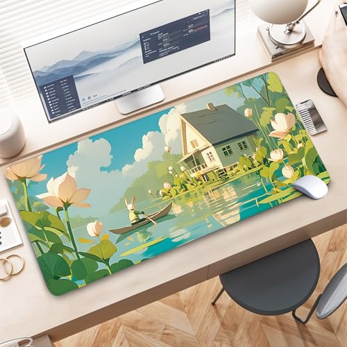 Anime Mouse Pad Large, Large Gaming Mouse Pad for Desk, Extended Desk Mousepad with Non-Slip Rubber Base Stitched Edge, Long Keyboard Mat for Gaming Home Office, Green, 31.5" x 11.8" - color: Mpad#DMZW, size: 31.5L x 11.8W inches