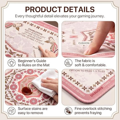 Mahjong Mat 31.5x31.5 inches – Quiet, Foldable Table Mat for Mahjong, Card Games & Board Games, 3-Layer Noise-Reducing Design, Waterproof & Easy-Clean, Includes Storage Bag (Pink - Regular) - color: Pink - Regular
