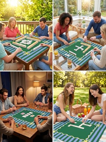 Green Teal Mahjong Mat (32.5” x 32.5”) with Carrying Bag Non Slip Noise Reduction Gaming Mat Rubber Mahjong Table Cover Accessoriesfor Poker Board Games Dominoes - color: Green Teal