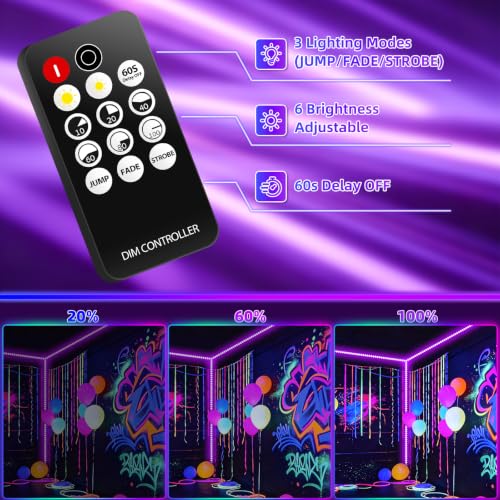 50 Foot Black Light Strip & Remote, 900LEDs, Dimmable, 3 Lighting Modes | 12V Flexible Black Lights forHalloween, Glow Neon Party, Bedroom, Classroom, Fluorescent Decor Tapestry Poster, Indoor - size: 50FT