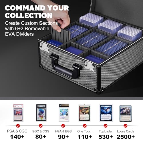 Kabinka Graded Card Case, Aluminum Alloy Graded Card Storage Box | Holds 140 Card Slabs, Sports Trading Card Case with TSA Combination Lock, Fits PSA/CSG/CGC/SGC/BGS, Black - color: Black