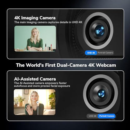 EMEET Piko 4K Webcam for Streaming, World’s 1st Dual-Camera AI-Powered 4K Camera w/AI Autofocus - style: Piko w/ 3 Mics 3 Sound Modes