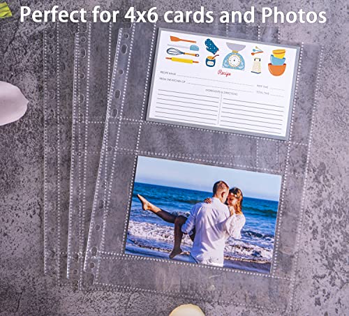60 Pack 240 Pockets 4x6 Recipe Card Sleeves,3 Ring Binder Recipe Card Protector Pages,Double Sided 2 Pocket Refill Sheets for Recipe Book, 8.5x11 Inch Top Loading Clear Sleeve Sheets - color: 60 Pcs Sleeves